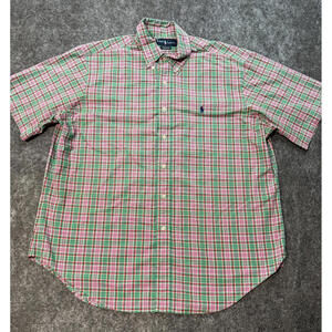 Ralph Lauren Mens XL Classic Fit Green/Pink Plaid Short Sleeve Button Down Shirt